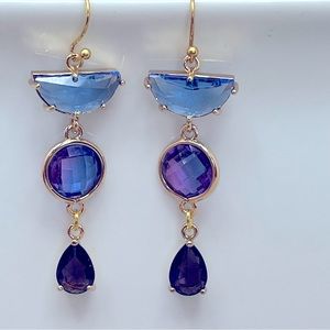 Blue and Purple Half Circle Round Teardrop Glass Dangle Earrings